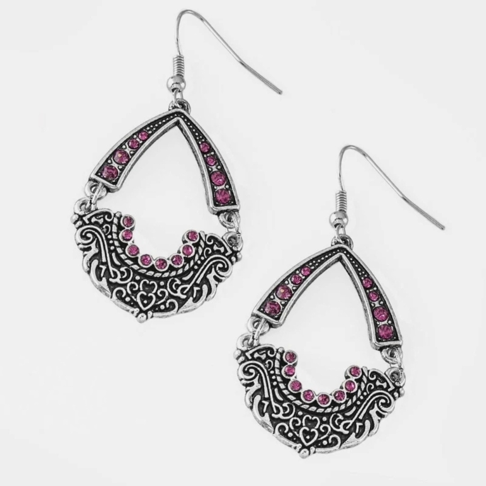 paparazzi Silver-Tone Teardrop Earrings with Pink Accents